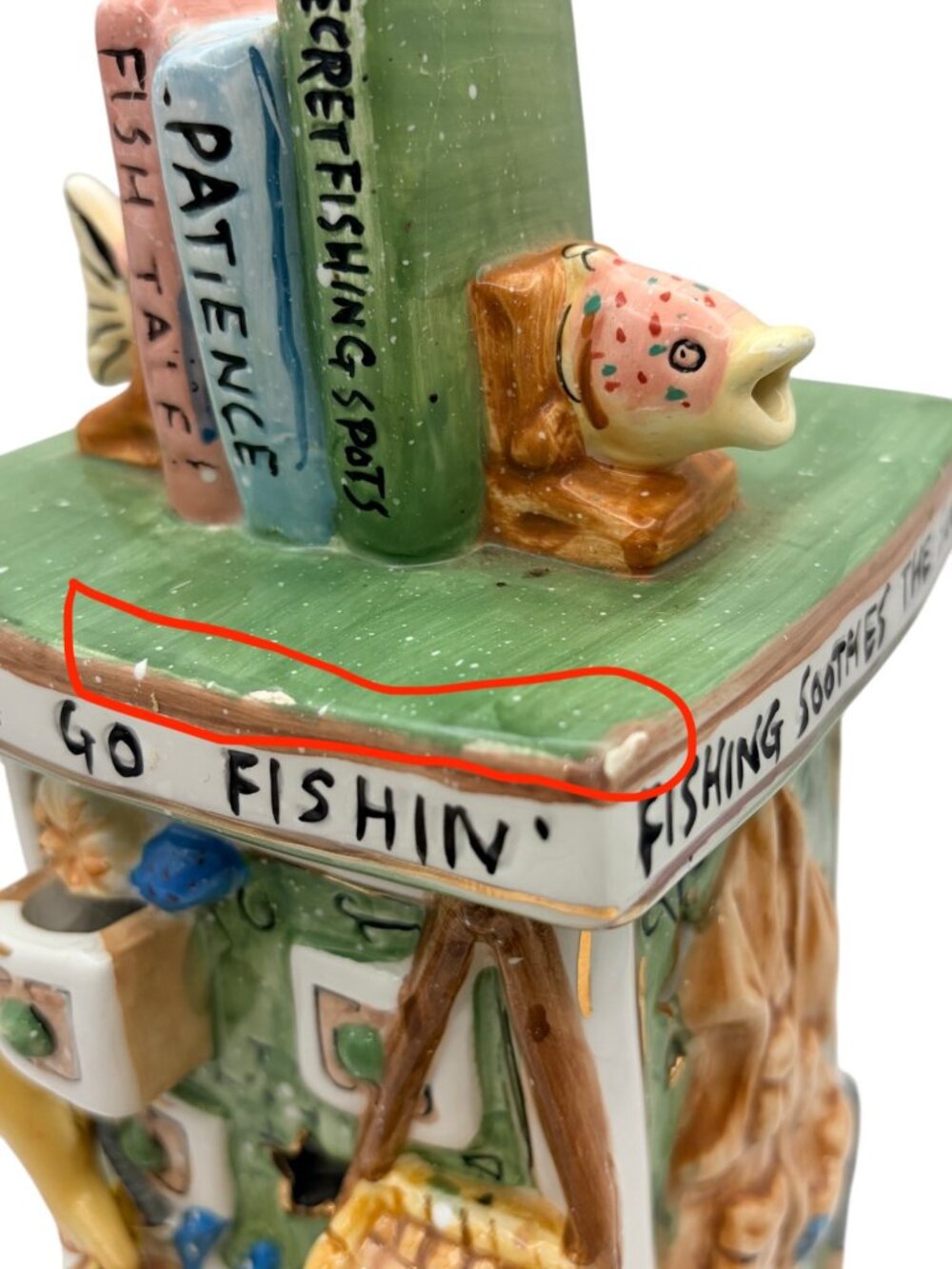 Robert Marble SIGNED Fishing Soothes The Soul Ceramic Candle Tower Sculpture - Picture 9 of 11